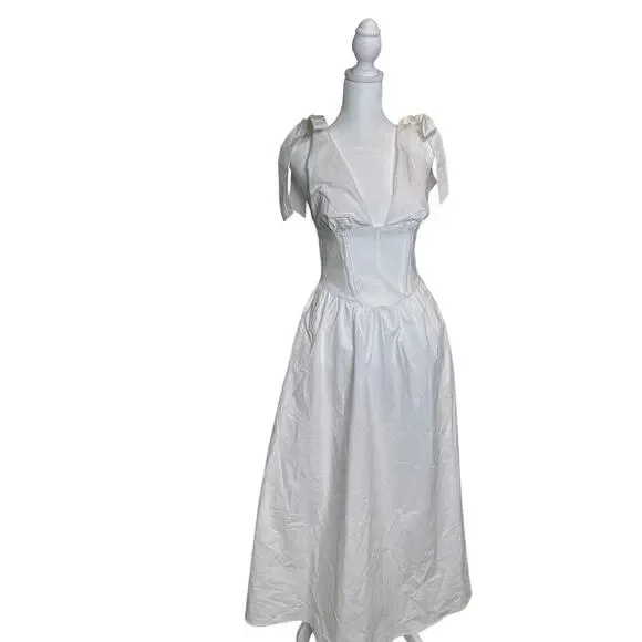 Zara Poplin Midi Dress With Ties Women's Size XS - NWTs Coquette - Picture 2 of 12